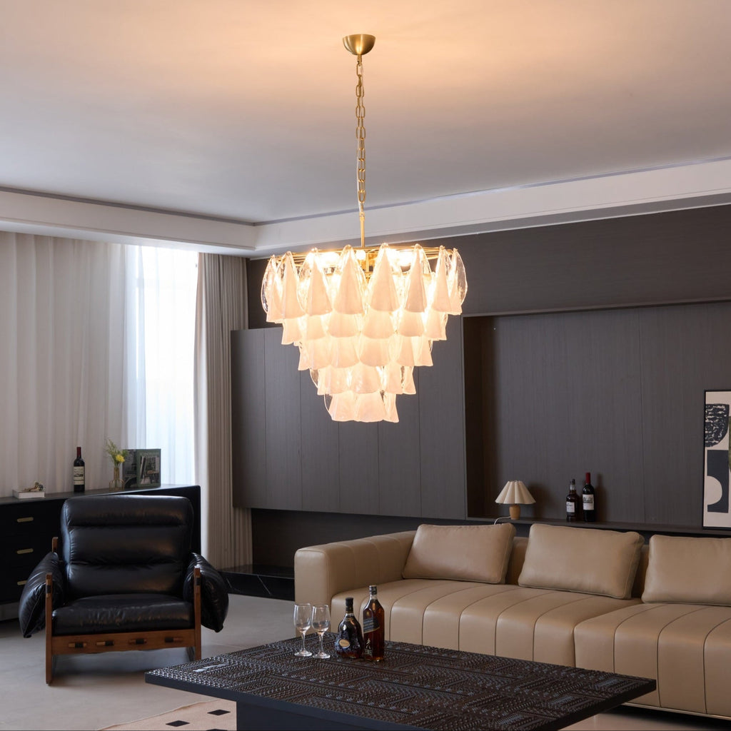 Aurora Chandelier White Leaf Glass Layered Modern