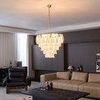 Aurora Chandelier White Leaf Glass Layered Modern