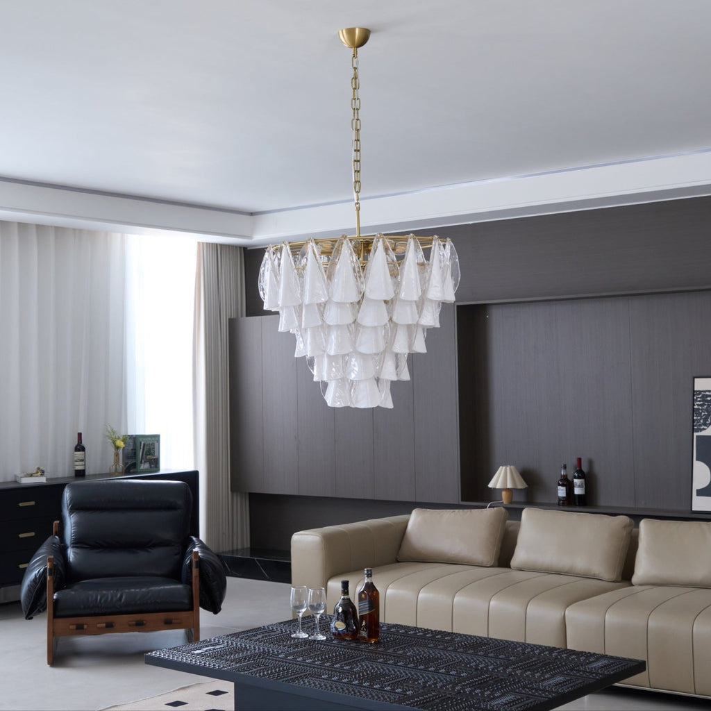 Aurora Chandelier White Leaf Glass Layered Modern