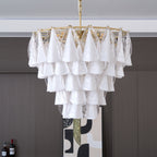 Aurora Chandelier White Leaf Glass Layered Modern