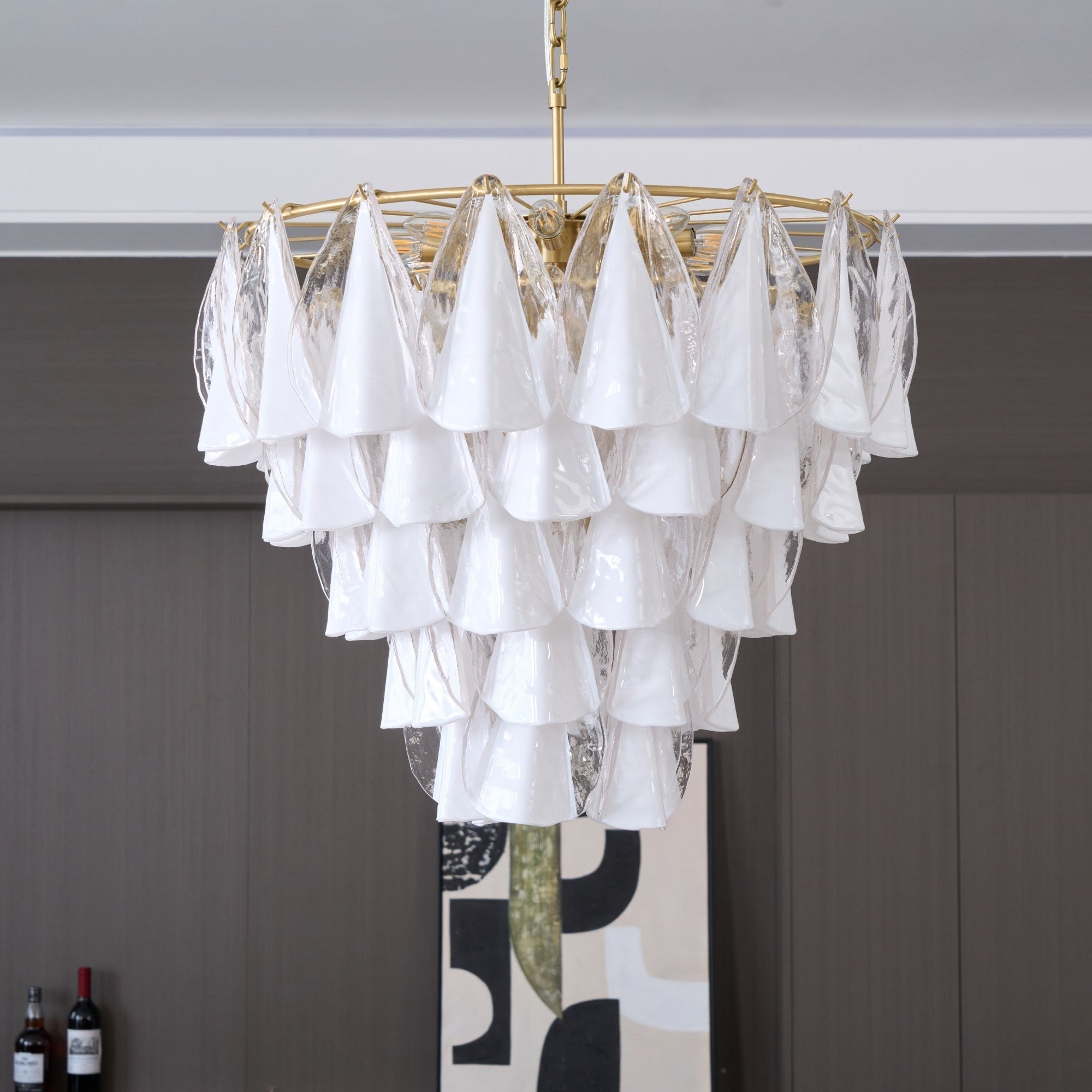 Aurora Chandelier White Leaf Glass Layered Modern