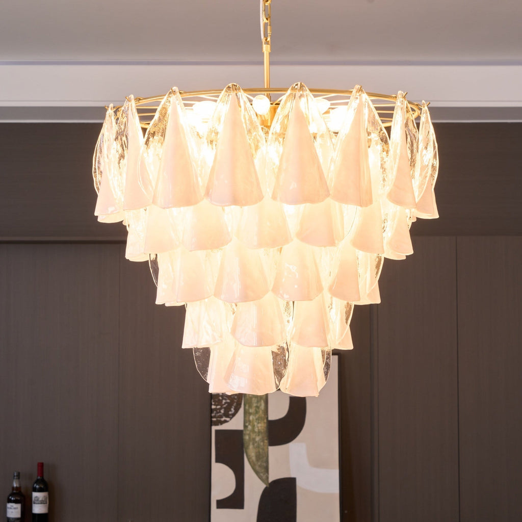 Aurora Chandelier White Leaf Glass Layered Modern