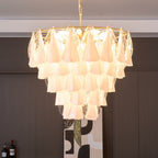 Aurora Chandelier White Leaf Glass Layered Modern