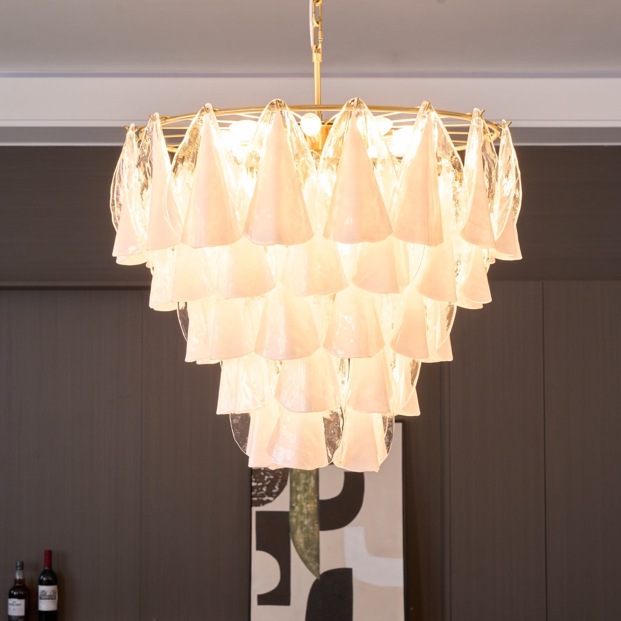 Aurora Chandelier White Leaf Glass Layered Modern
