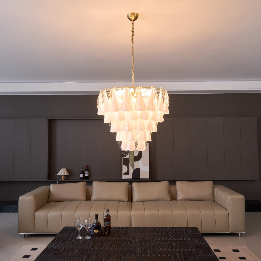 Aurora Chandelier White Leaf Glass Layered Modern