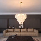 Aurora Chandelier White Leaf Glass Layered Modern