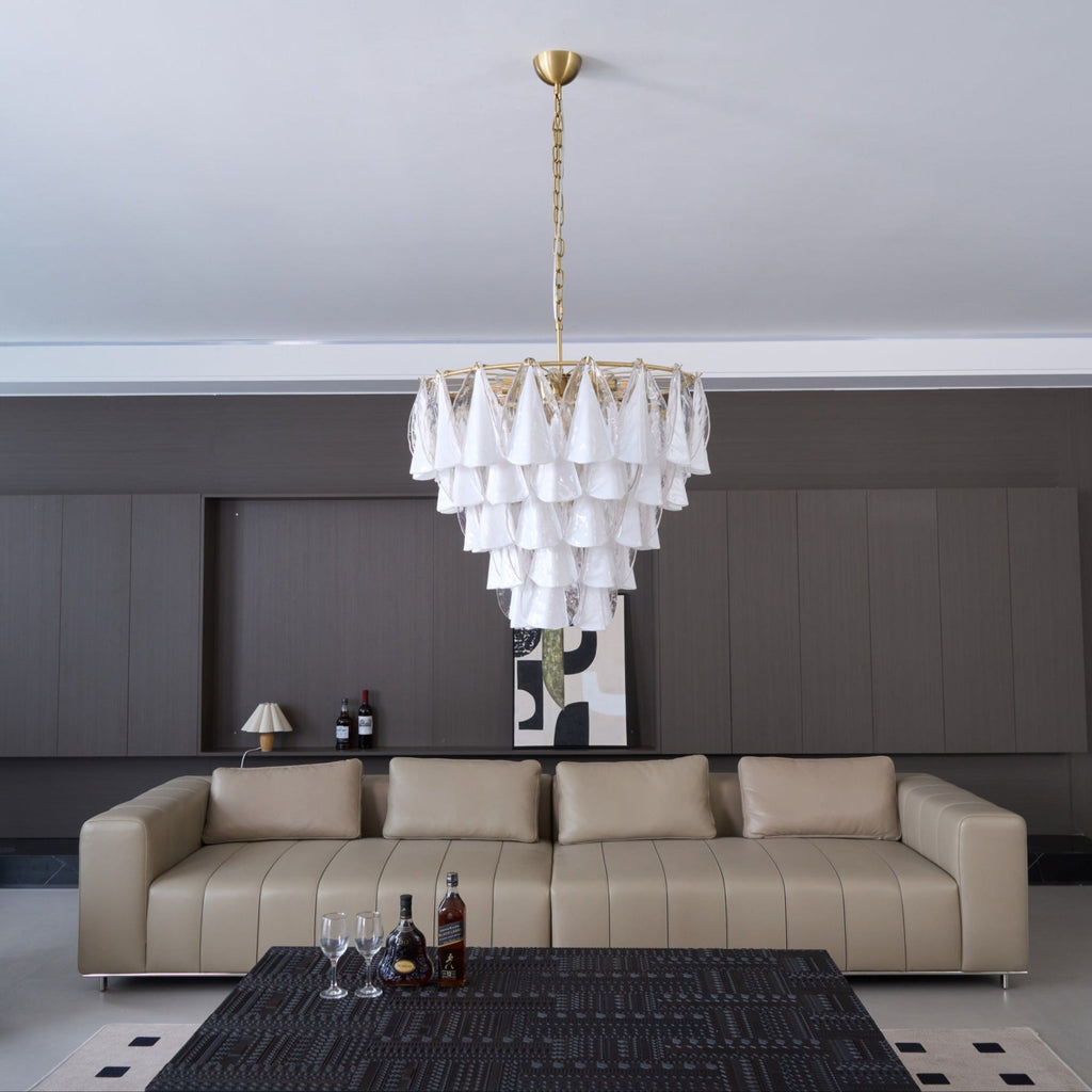 Aurora Chandelier White Leaf Glass Layered Modern