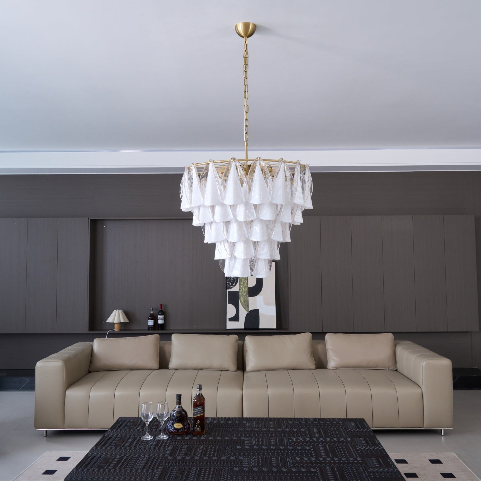 Aurora Chandelier White Leaf Glass Layered Modern
