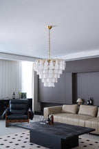 Aurora Chandelier White Leaf Glass Layered Modern