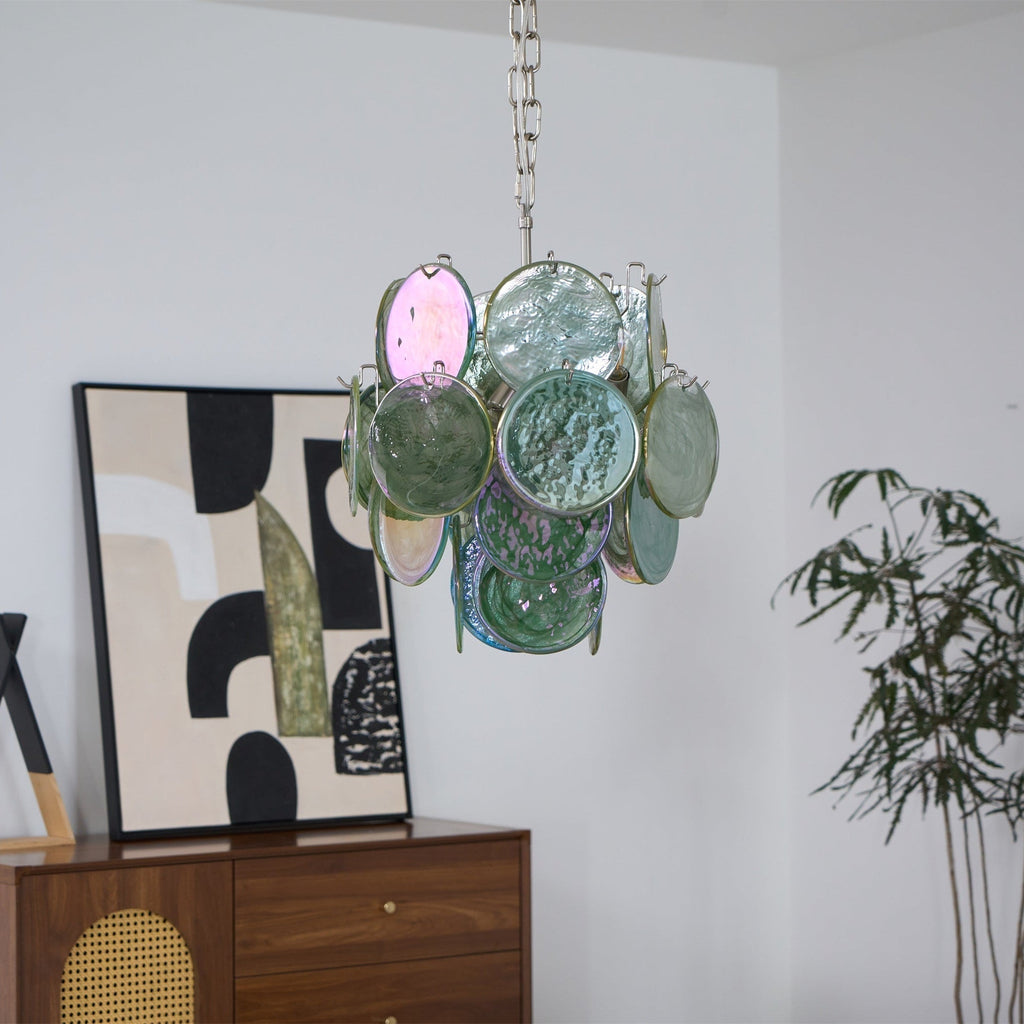 Aurora Chandelier Multicolor Murano Disc Layered Artistic