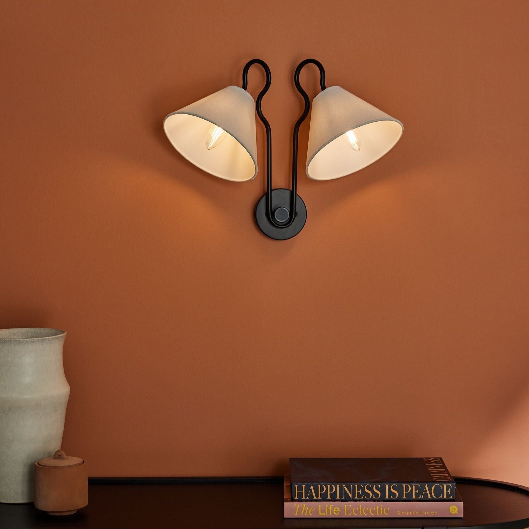 Walter Wall Lamp Double White Cone Shades Fabric