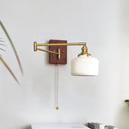 Artistic Walnut Brass Wall Sconce Adjustable Arm Vintage