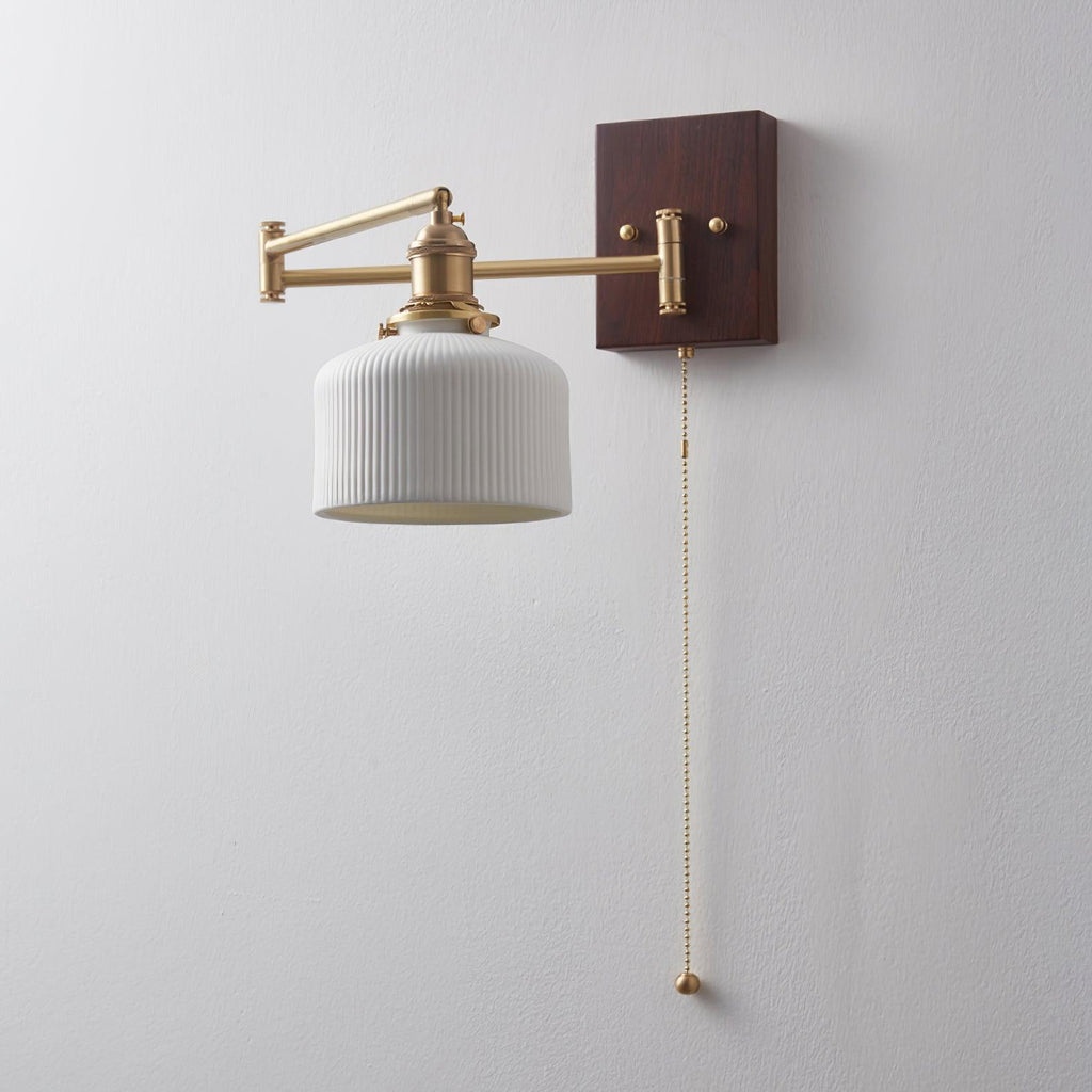 Artistic Walnut Brass Wall Sconce Adjustable Arm Vintage