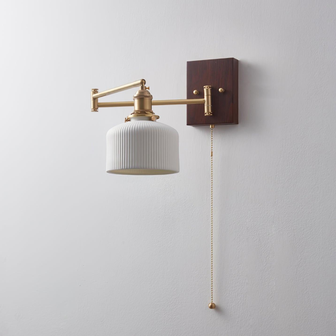 Artistic Walnut Brass Wall Sconce Adjustable Arm Vintage