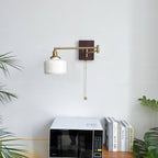 Artistic Walnut Brass Wall Sconce Adjustable Arm Vintage