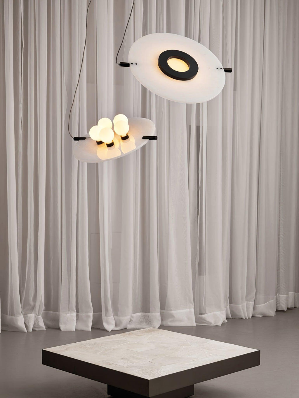 Imirila Disc Shaped Glass  Alabaster Pendant Light