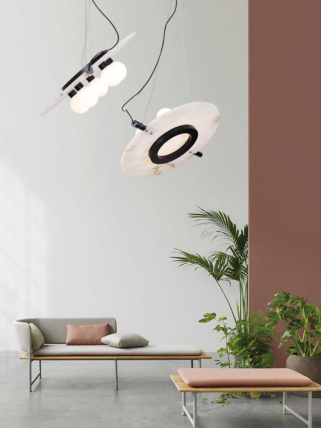 Imirila Disc Shaped Glass  Alabaster Pendant Light