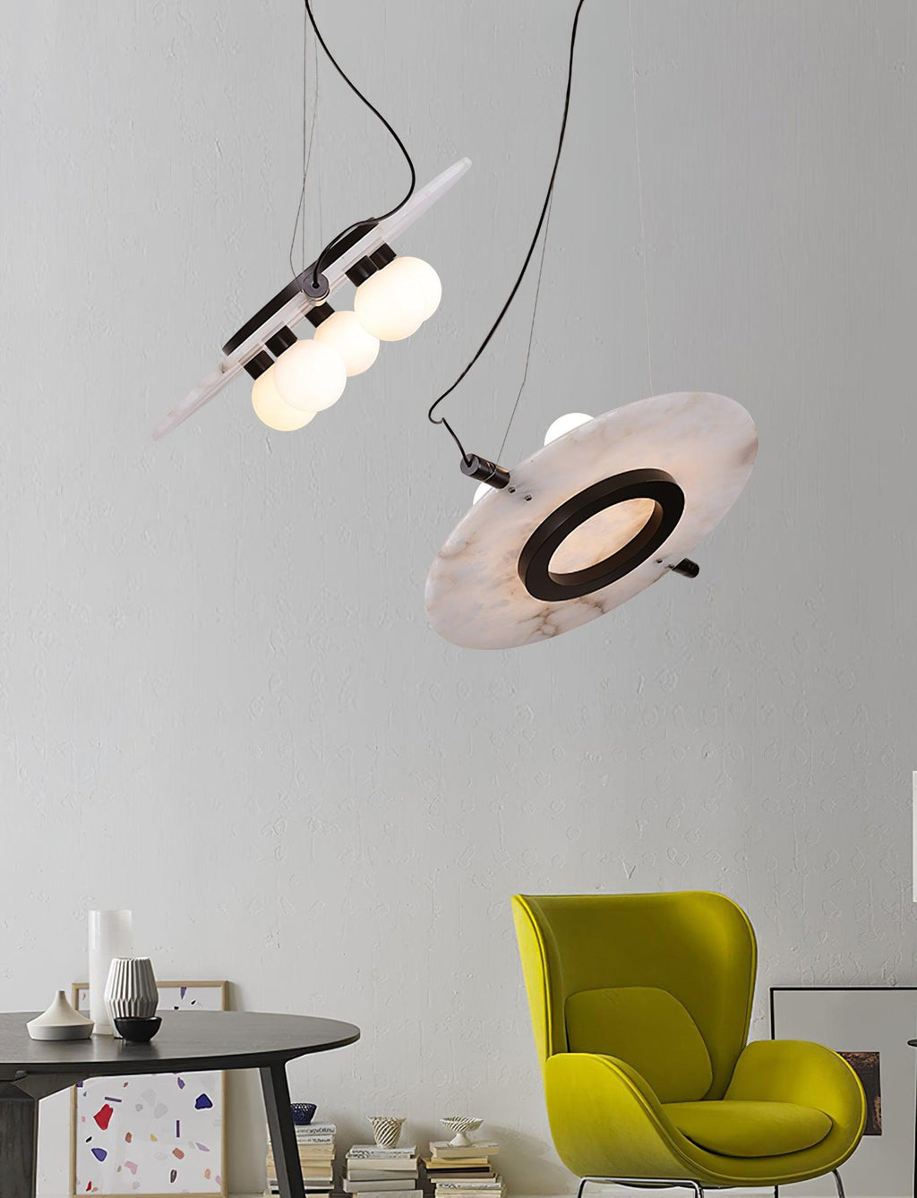 Imirila Disc Shaped Glass  Alabaster Pendant Light