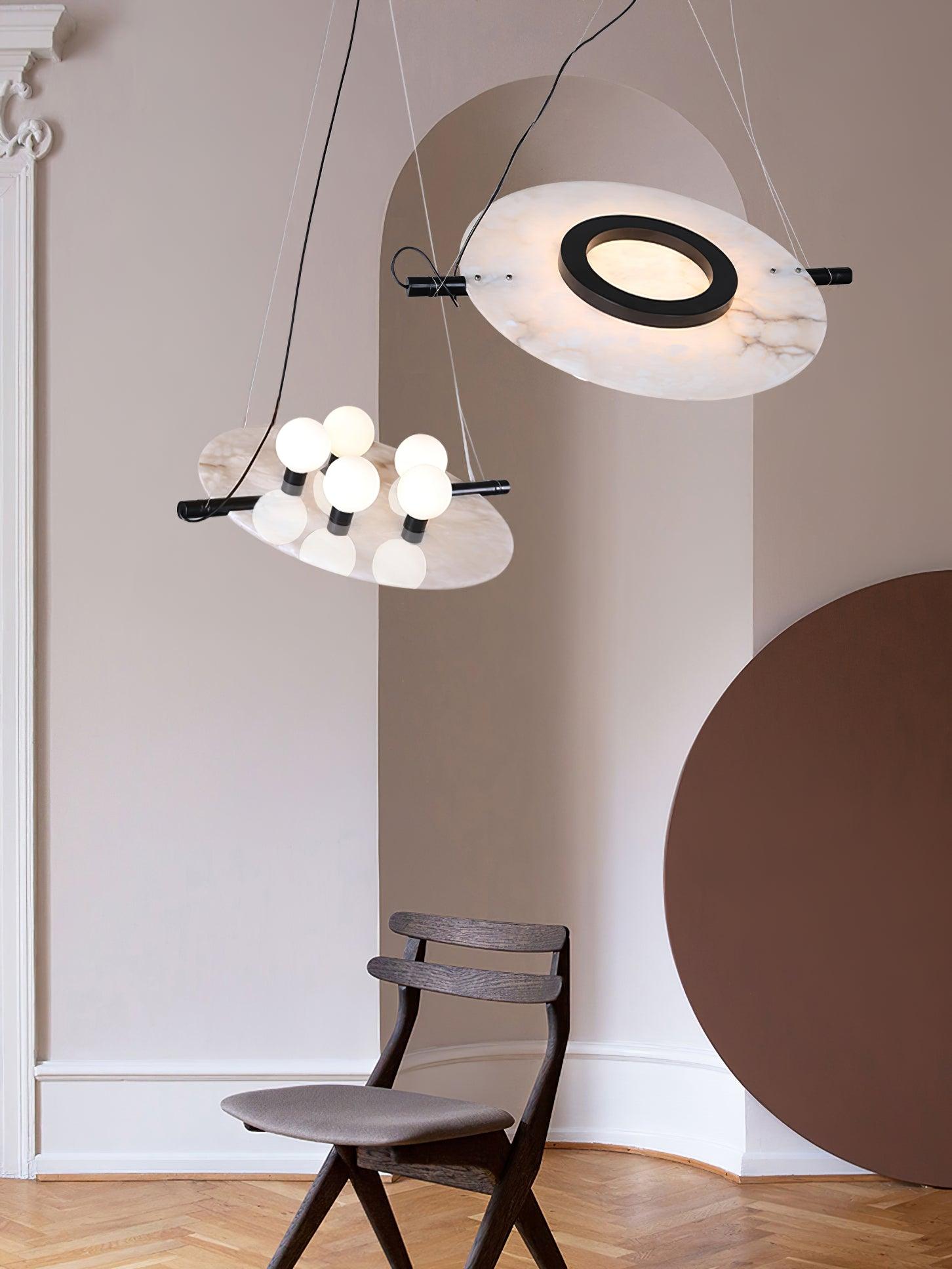 Imirila Disc Shaped Glass  Alabaster Pendant Light