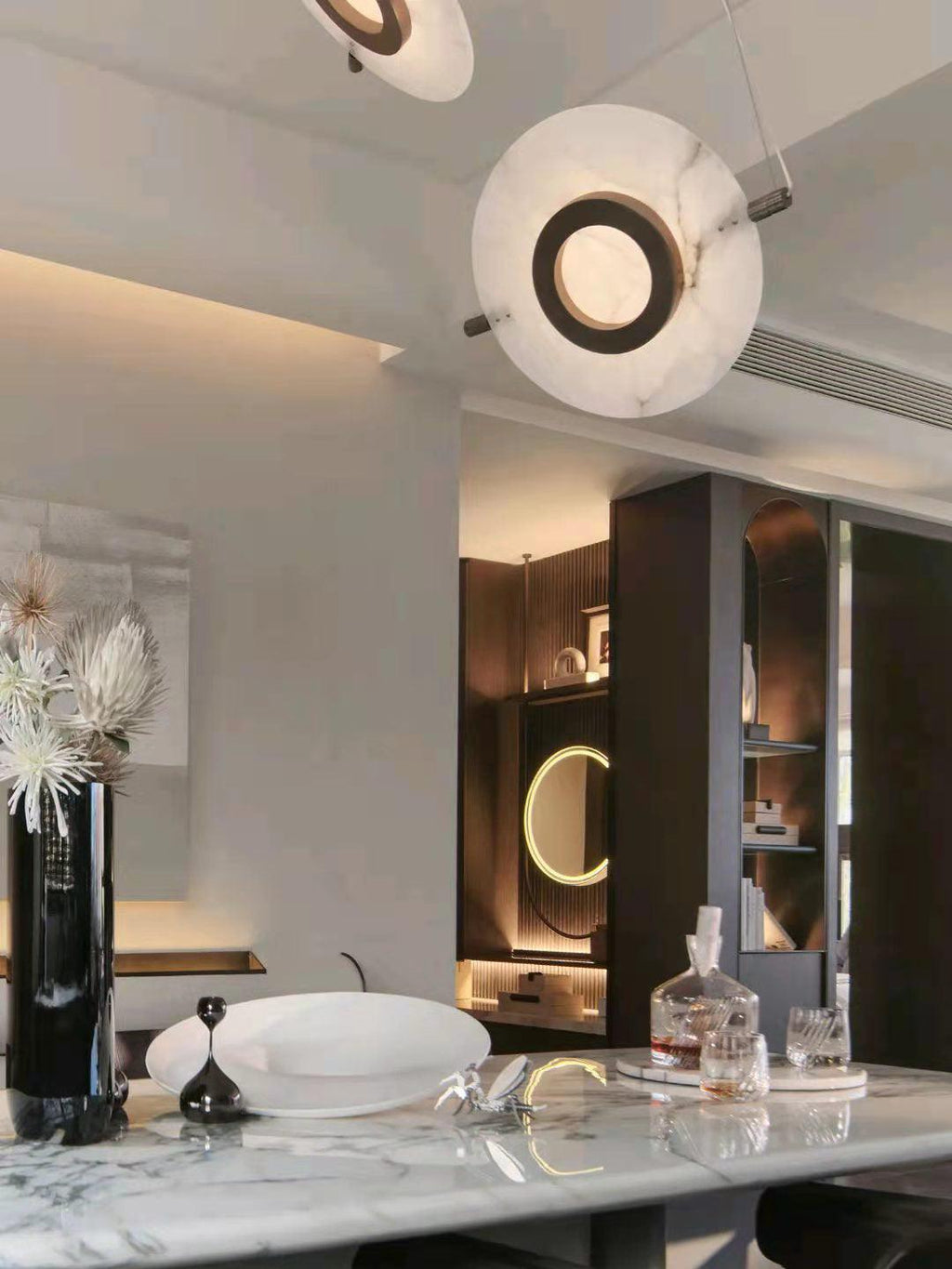 Imirila Disc Shaped Glass  Alabaster Pendant Light