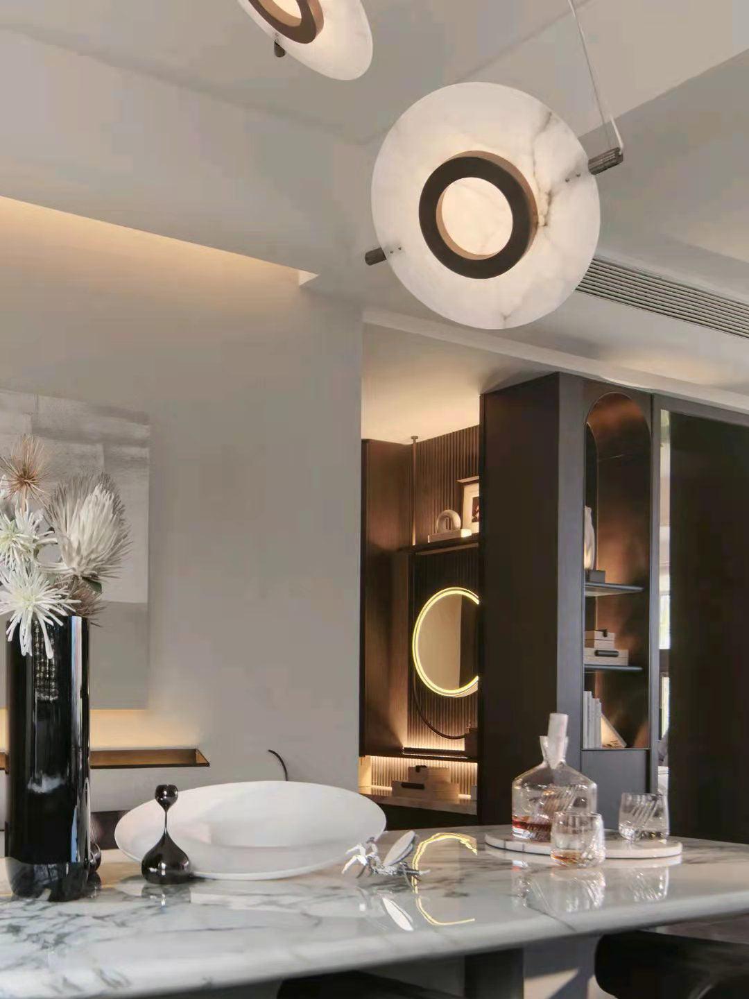 Imirila Disc Shaped Glass  Alabaster Pendant Light
