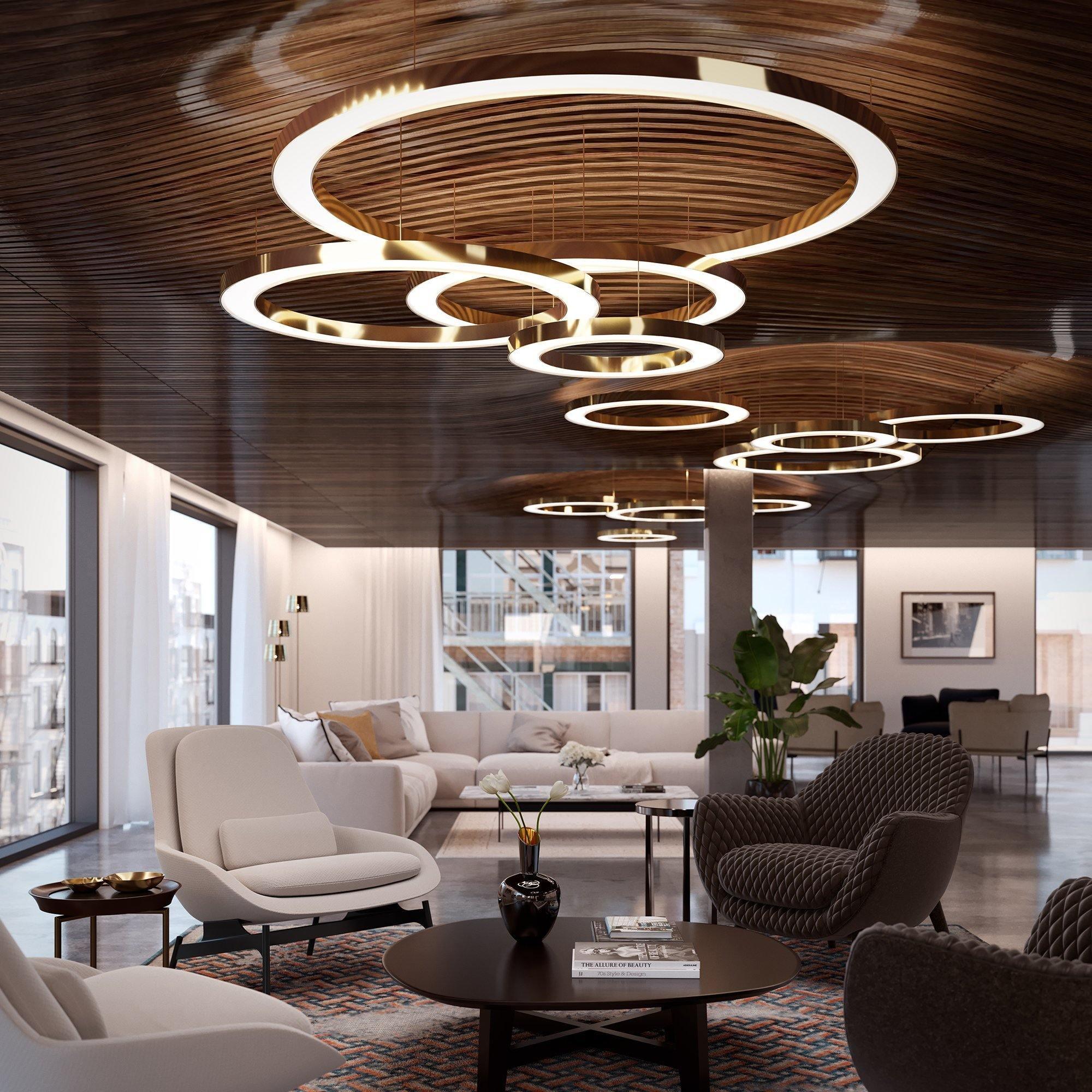 Arisha Modern LED Metal Large Multi Ring Adjustable Living/Dining Room Pendant Light, Gold