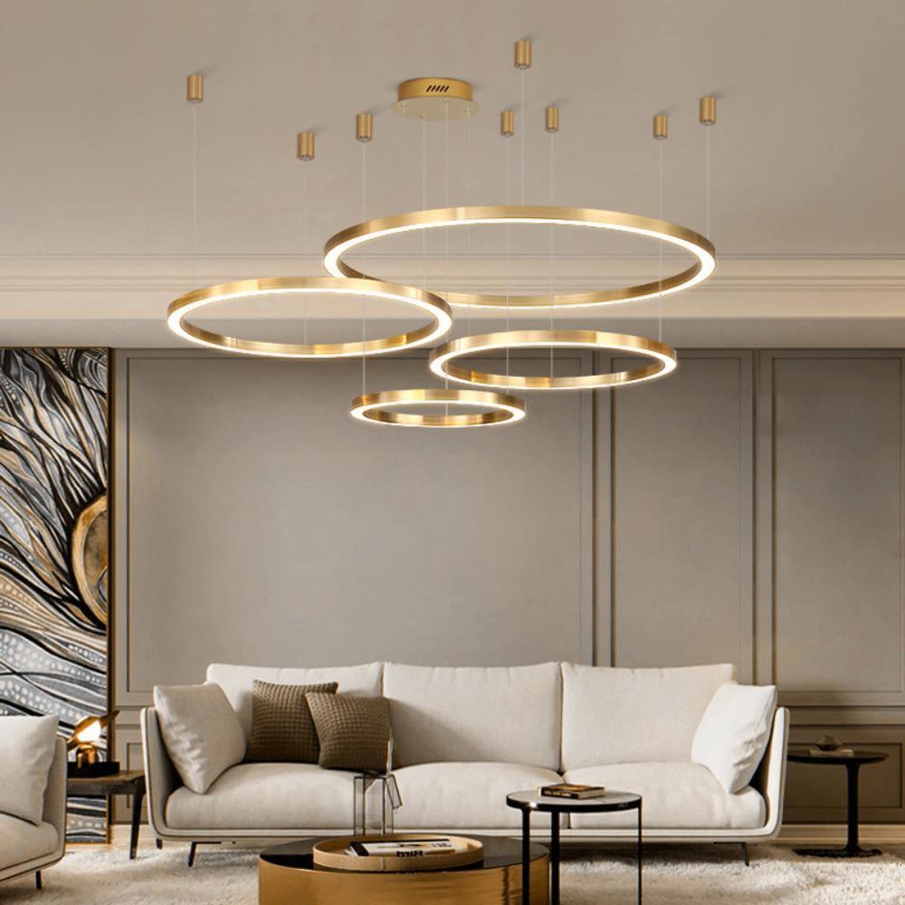 Arisha Modern LED Metal Large Multi Ring Adjustable Living/Dining Room Pendant Light, Gold