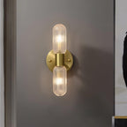 Evania Brass and Textured Glass Double Light Wall Sconce