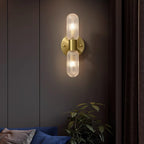 Evania Brass and Textured Glass Double Light Wall Sconce