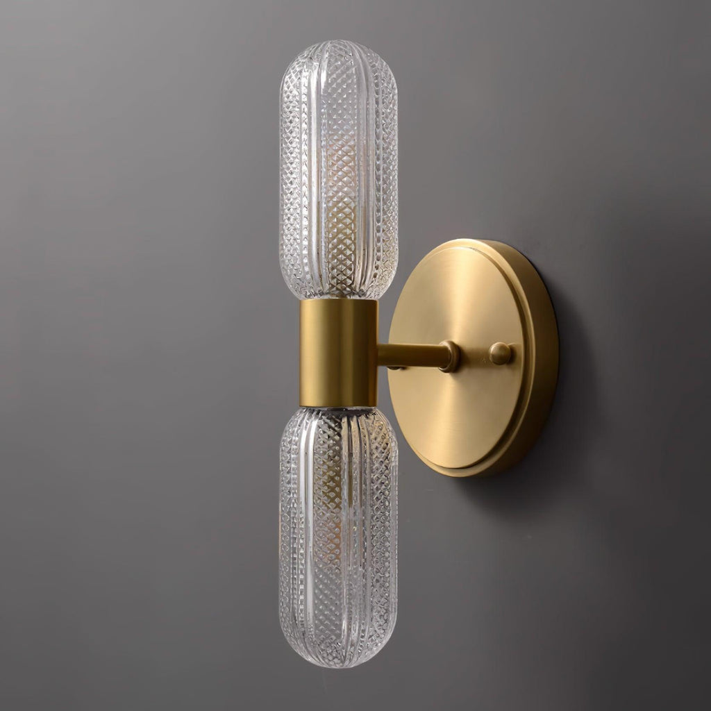 Evania Brass and Textured Glass Double Light Wall Sconce