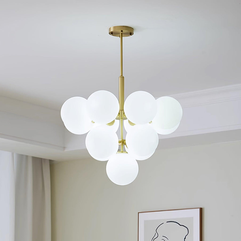 Chandelier Glass Globe Cluster Brass Frame Modern Minimalist Home