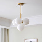 Chandelier Glass Globe Cluster Brass Frame Modern Minimalist Home
