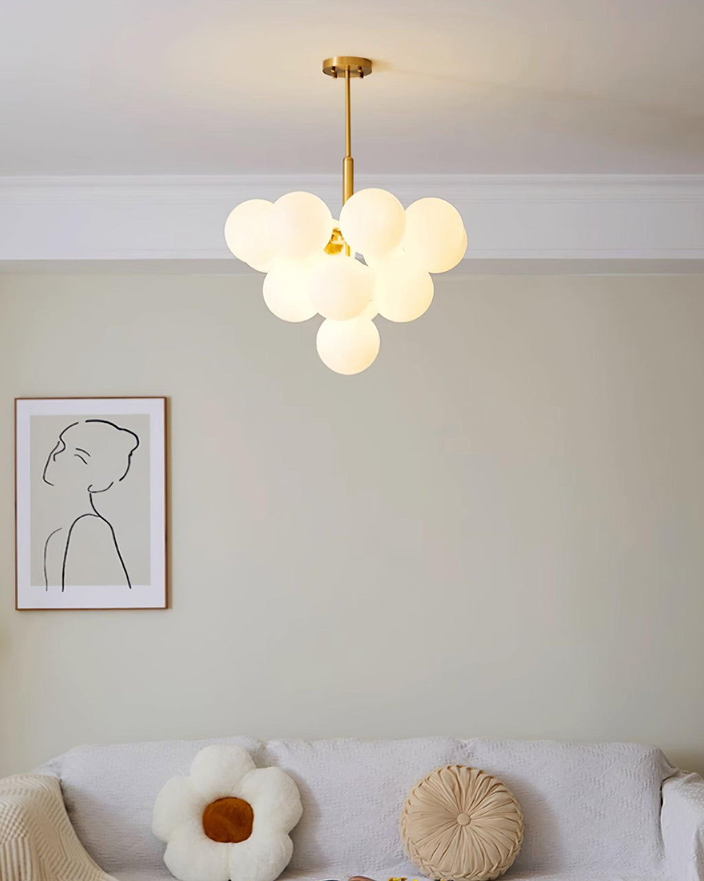 Chandelier Glass Globe Cluster Brass Frame Modern Minimalist Home