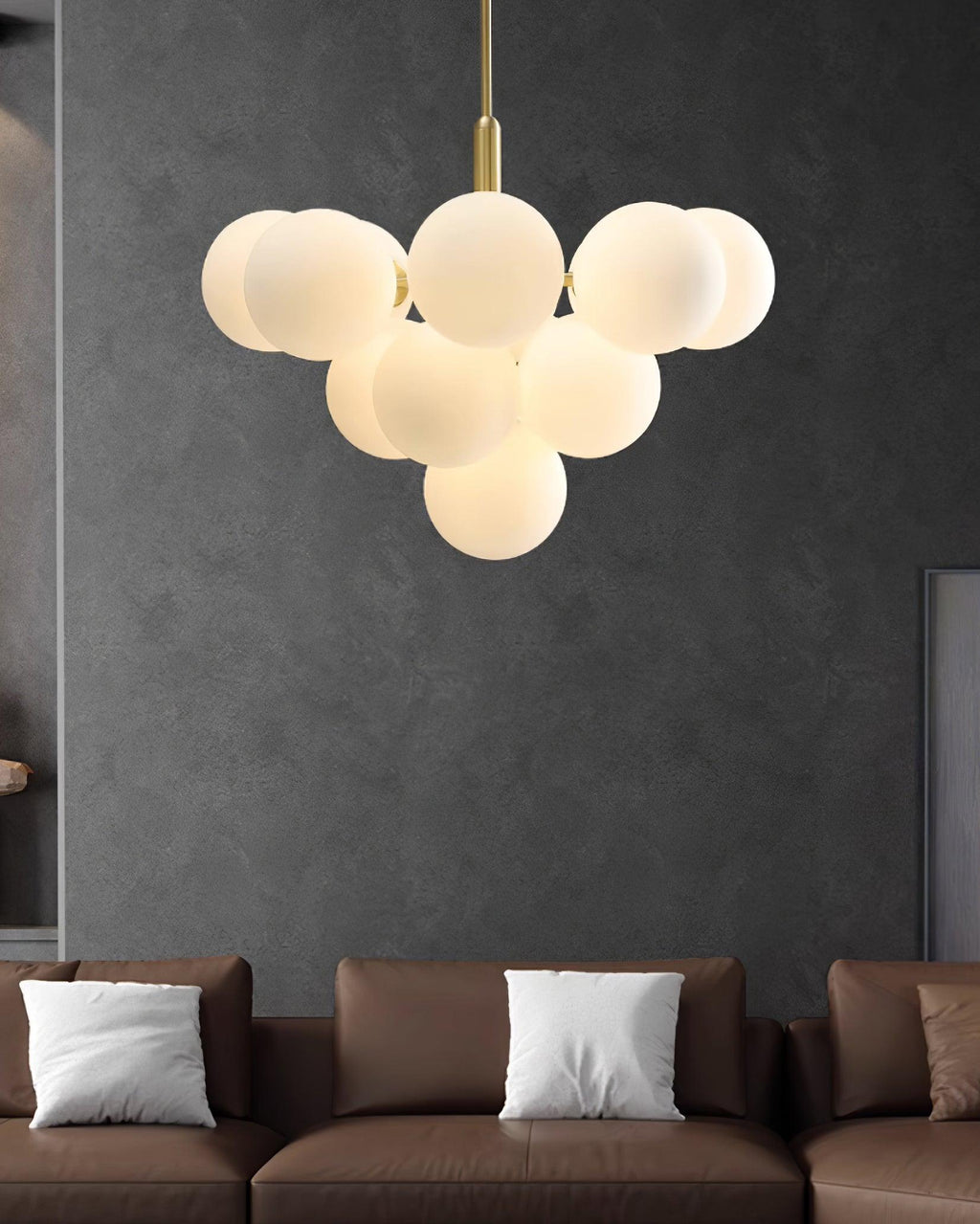 Chandelier Glass Globe Cluster Brass Frame Modern Minimalist Home