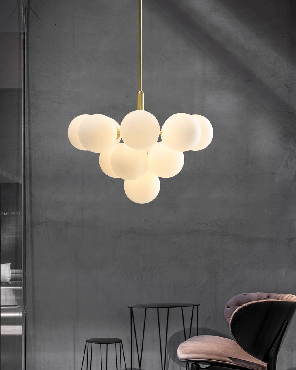 Chandelier Glass Globe Cluster Brass Frame Modern Minimalist Home