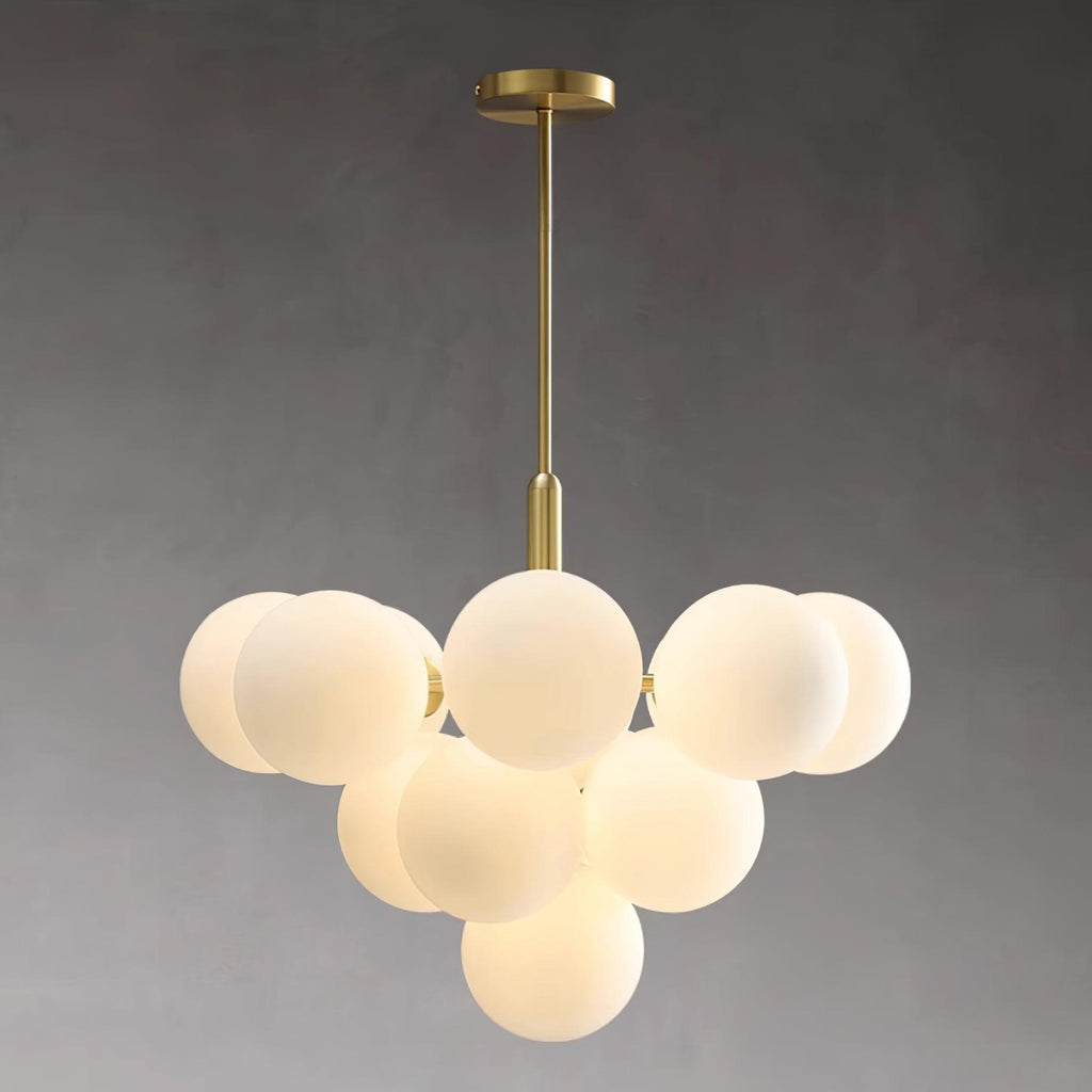 Chandelier Glass Globe Cluster Brass Frame Modern Minimalist Home