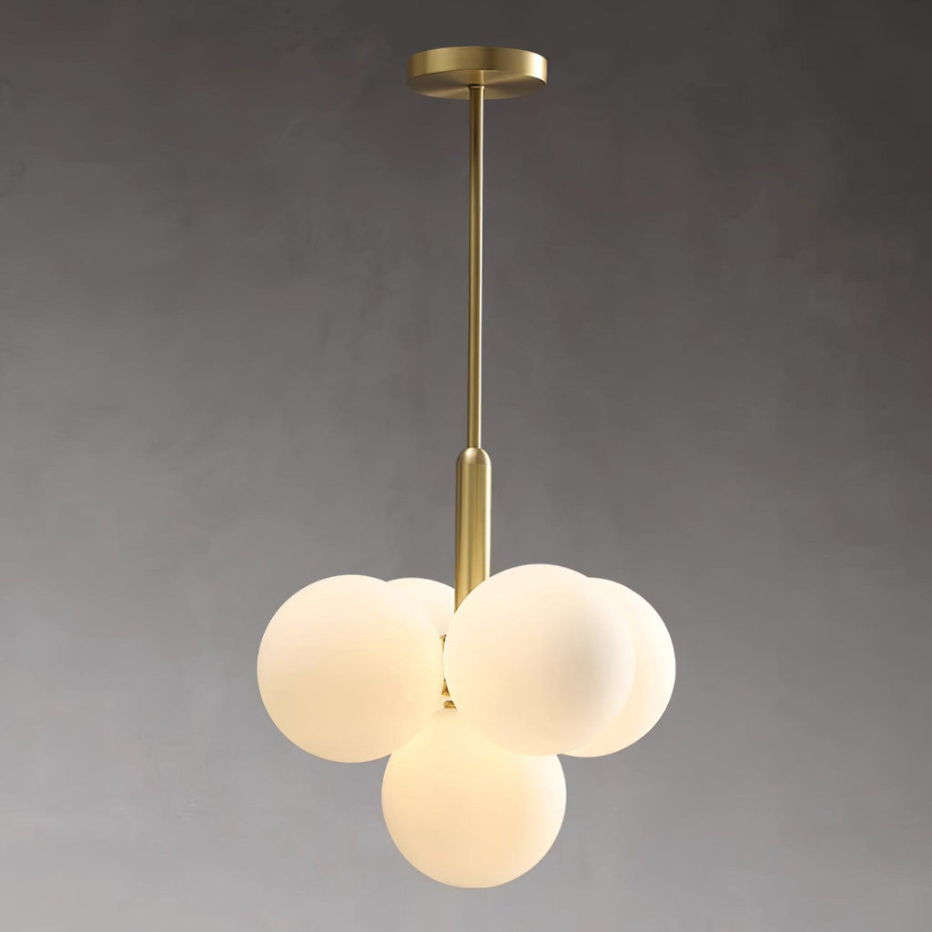 Chandelier Glass Globe Cluster Brass Frame Modern Minimalist Home