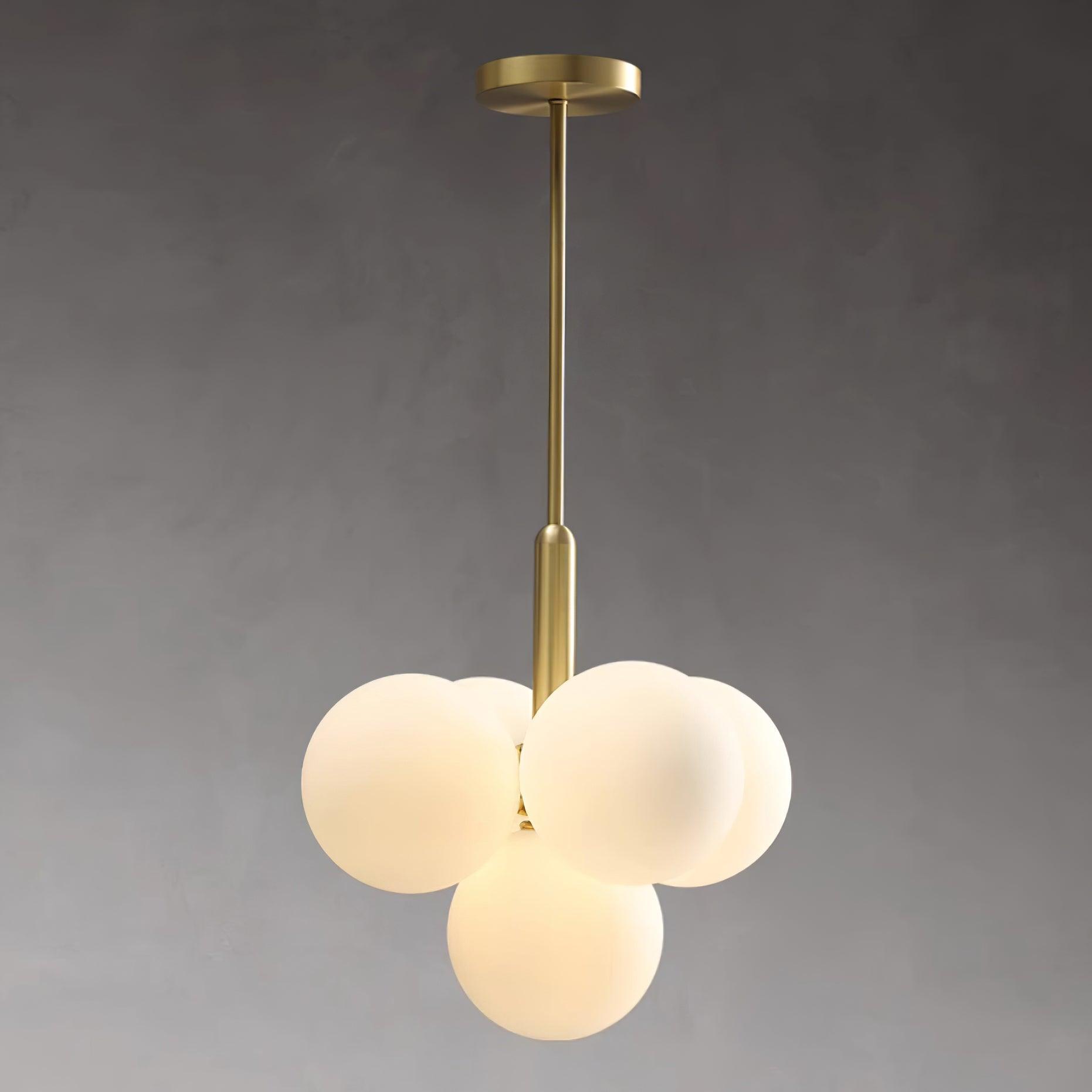 Chandelier Glass Globe Cluster Brass Frame Modern Minimalist Home