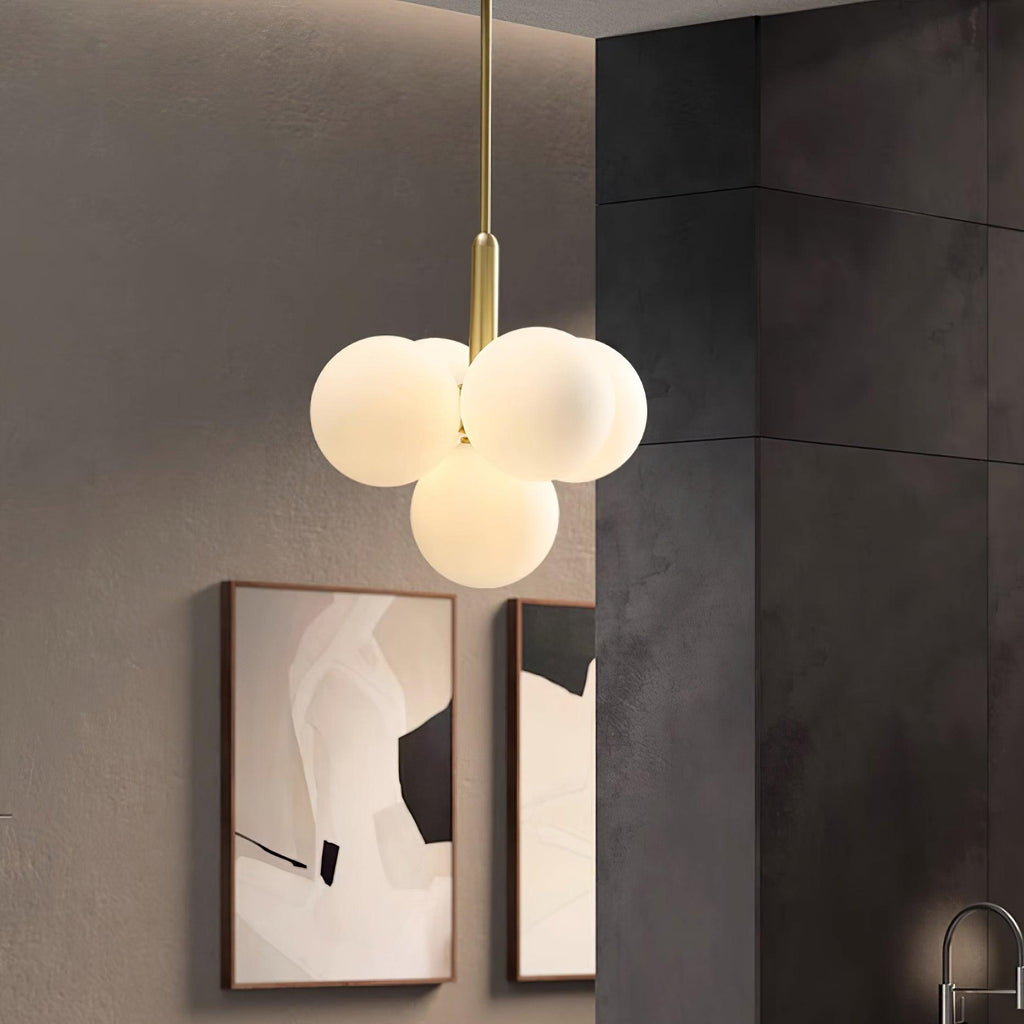 Chandelier Glass Globe Cluster Brass Frame Modern Minimalist Home