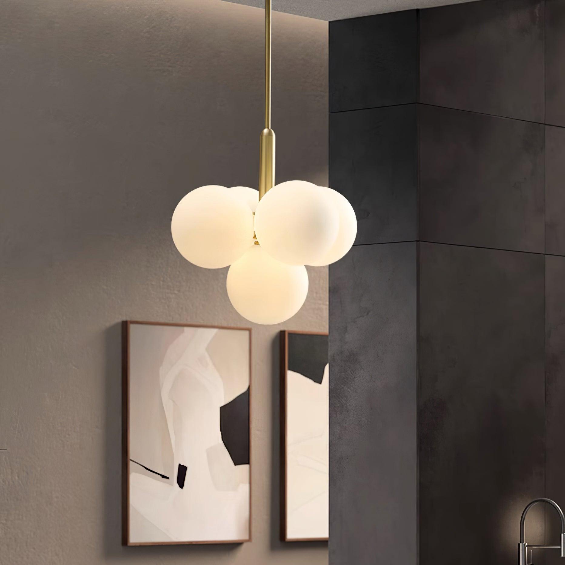 Chandelier Glass Globe Cluster Brass Frame Modern Minimalist Home