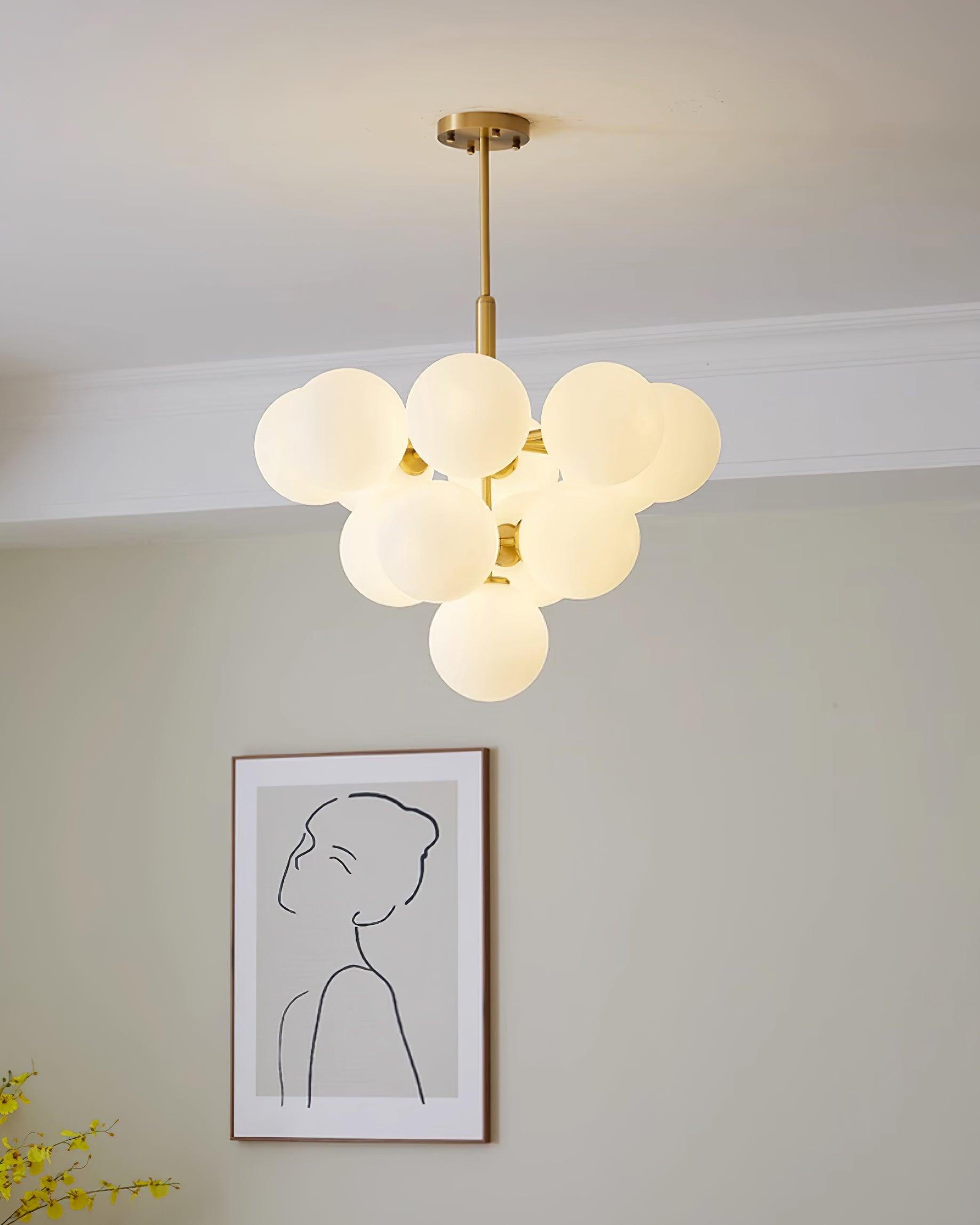 Chandelier Glass Globe Cluster Brass Frame Modern Minimalist Home