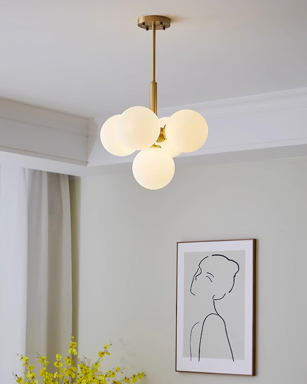 Chandelier Glass Globe Cluster Brass Frame Modern Minimalist Home