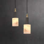 Alabaster Pendant Lamp Ribbed Cylinder