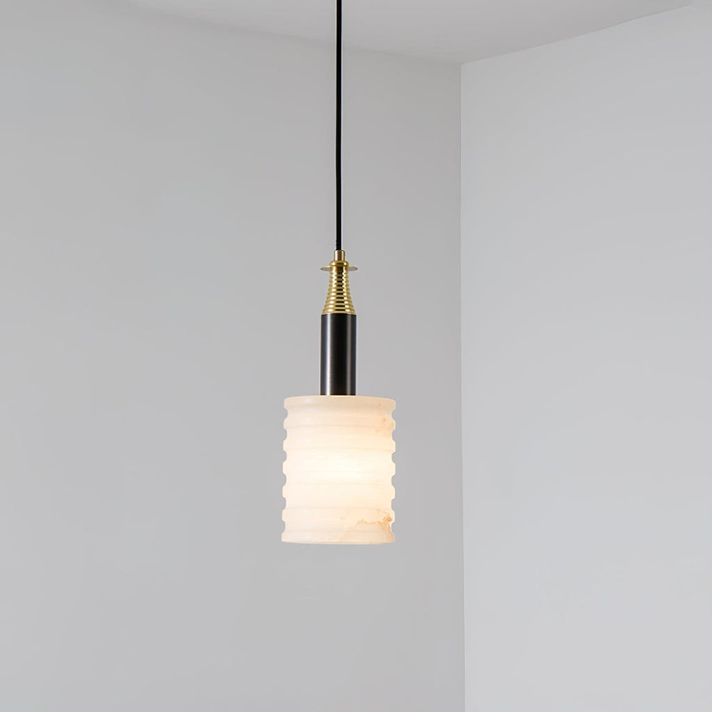 Alabaster Pendant Lamp Ribbed Cylinder
