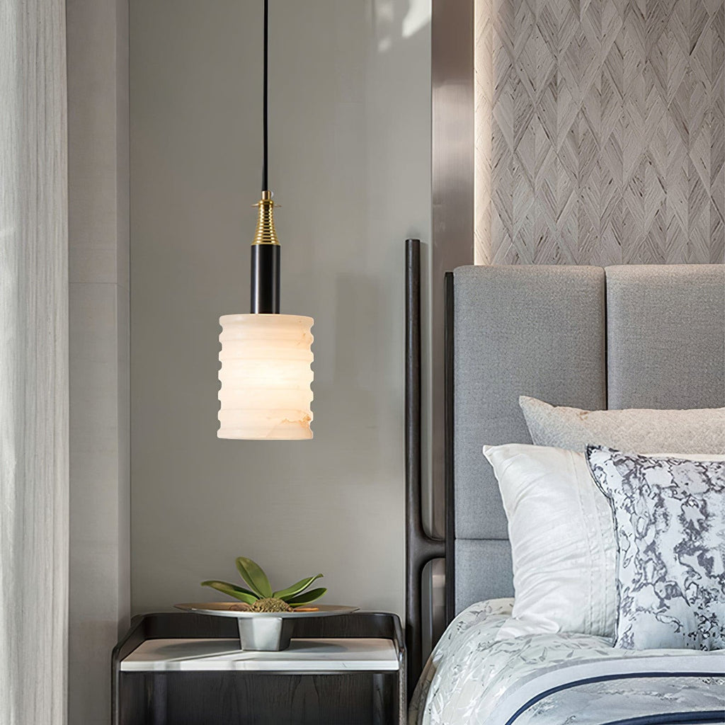 Alabaster Pendant Lamp Ribbed Cylinder