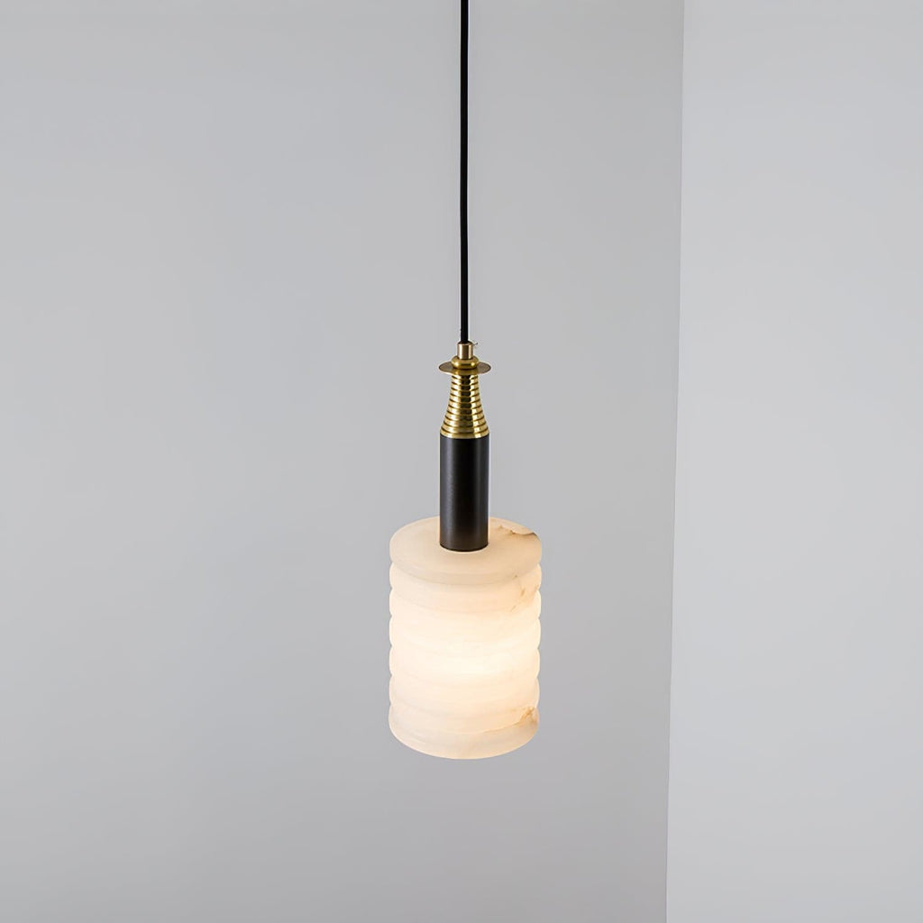 Alabaster Pendant Lamp Ribbed Cylinder