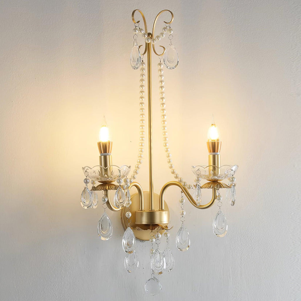 Wall Lamp Metal Crystal Pearls Ornate Elegant Chic Home Elegant