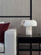 Table Lamp Alabaster Mushroom Shade Brass Base Sculptural Warm