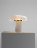 Table Lamp Alabaster Mushroom Shade Brass Base Sculptural Warm