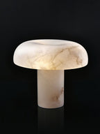 Table Lamp Alabaster Mushroom Shade Brass Base Sculptural Warm
